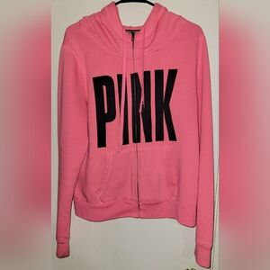 Victoria's Secret PINK Y2K 2013 Peachy Pink/Black Full Zip Hoodie Size L